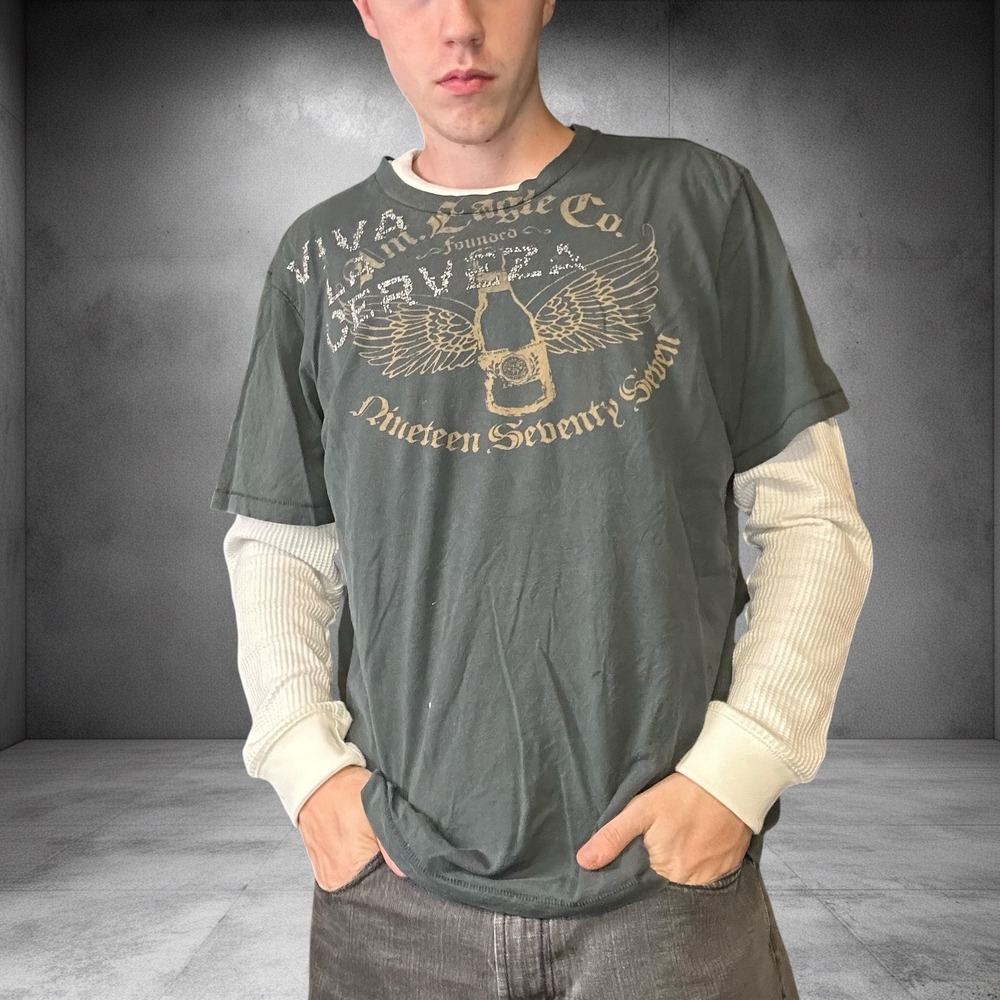 American Eagle Y2K Graphic Tee Green XL Skater Grunge Boxy Fit T-Shirt